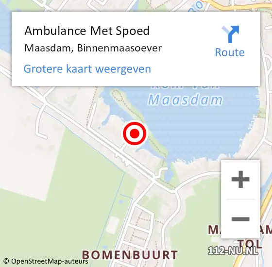 Locatie op kaart van de 112 melding: Ambulance Met Spoed Naar Maasdam, Binnenmaasoever op 15 augustus 2023 10:00