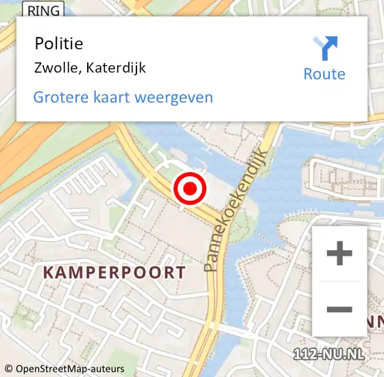 Locatie op kaart van de 112 melding: Politie Zwolle, Katerdijk op 15 augustus 2023 10:09