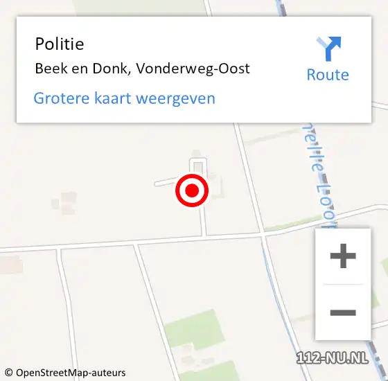 Locatie op kaart van de 112 melding: Politie Beek en Donk, Vonderweg-Oost op 15 augustus 2023 10:36