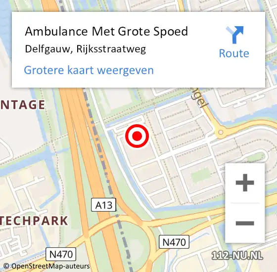 Locatie op kaart van de 112 melding: Ambulance Met Grote Spoed Naar Delfgauw, Rijksstraatweg op 15 augustus 2023 11:08