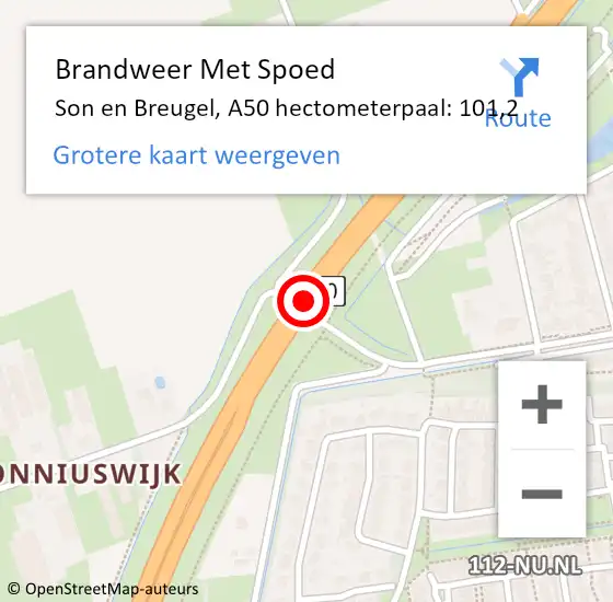 Locatie op kaart van de 112 melding: Brandweer Met Spoed Naar Son en Breugel, A50 hectometerpaal: 101,2 op 15 augustus 2023 11:10