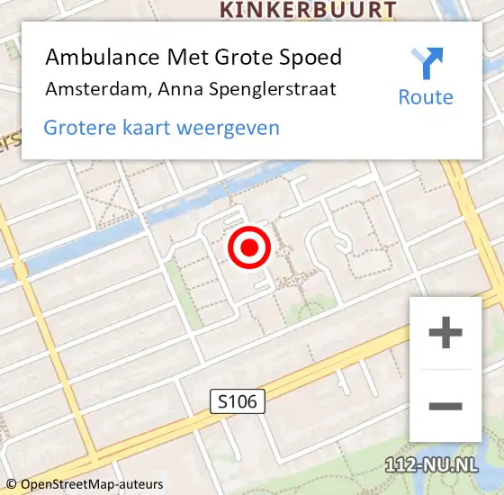 Locatie op kaart van de 112 melding: Ambulance Met Grote Spoed Naar Amsterdam, Anna Spenglerstraat op 15 augustus 2023 11:16