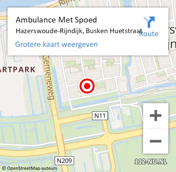 Locatie op kaart van de 112 melding: Ambulance Met Spoed Naar Hazerswoude-Rijndijk, Busken Huetstraat op 15 augustus 2023 11:51