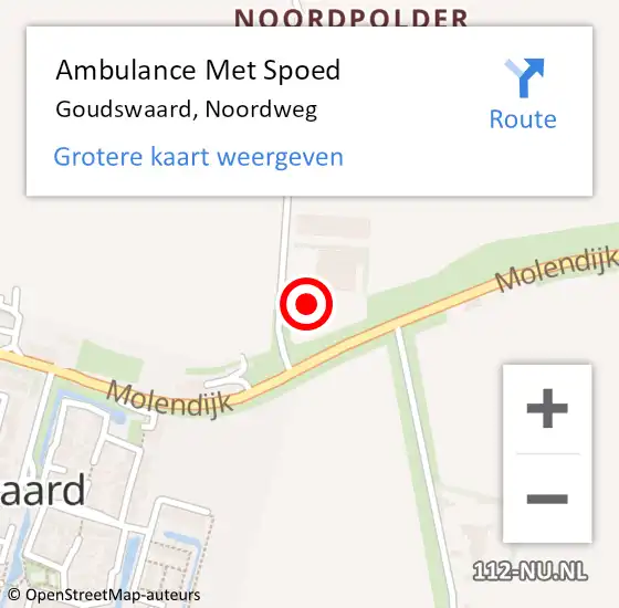 Locatie op kaart van de 112 melding: Ambulance Met Spoed Naar Goudswaard, Noordweg op 15 augustus 2023 12:00