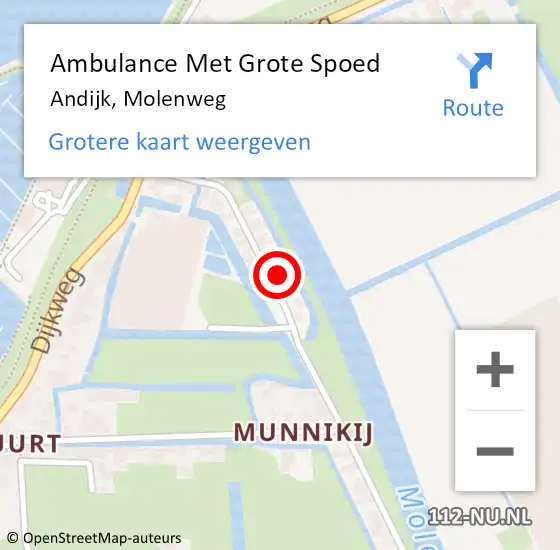 Locatie op kaart van de 112 melding: Ambulance Met Grote Spoed Naar Andijk, Molenweg op 15 augustus 2023 12:35