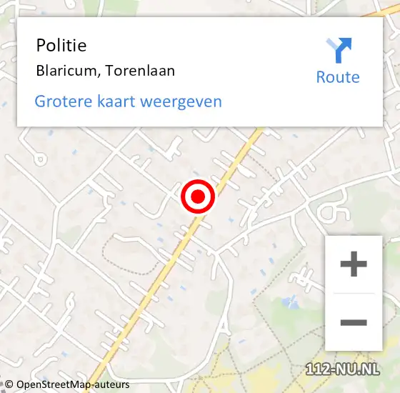 Locatie op kaart van de 112 melding: Politie Blaricum, Torenlaan op 15 augustus 2023 12:45