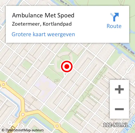 Locatie op kaart van de 112 melding: Ambulance Met Spoed Naar Zoetermeer, Kortlandpad op 15 augustus 2023 12:50