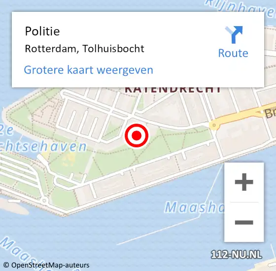 Locatie op kaart van de 112 melding: Politie Rotterdam, Tolhuisbocht op 15 augustus 2023 13:10