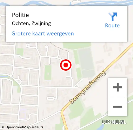 Locatie op kaart van de 112 melding: Politie Ochten, Zwijning op 15 augustus 2023 13:17