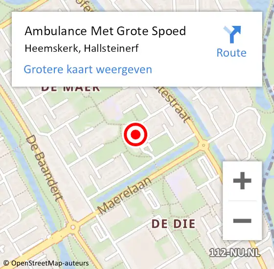 Locatie op kaart van de 112 melding: Ambulance Met Grote Spoed Naar Heemskerk, Hallsteinerf op 15 augustus 2023 14:02