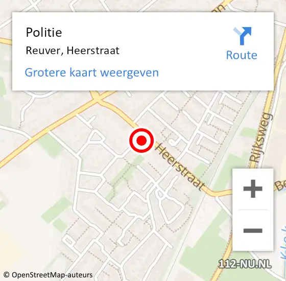 Locatie op kaart van de 112 melding: Politie Reuver, Heerstraat op 15 augustus 2023 14:04