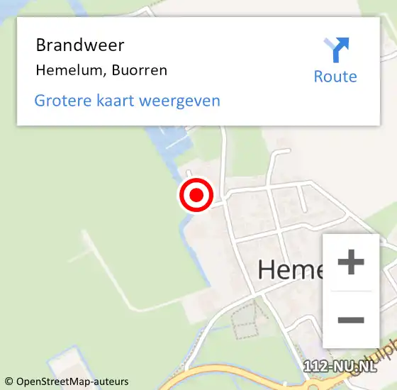 Locatie op kaart van de 112 melding: Brandweer Hemelum, Buorren op 4 september 2014 20:35