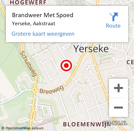 Locatie op kaart van de 112 melding: Brandweer Met Spoed Naar Yerseke, Aakstraat op 15 augustus 2023 14:40