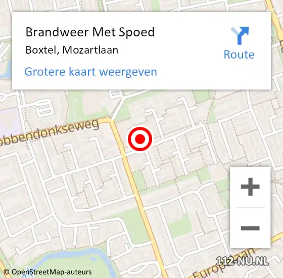 Locatie op kaart van de 112 melding: Brandweer Met Spoed Naar Boxtel, Mozartlaan op 15 augustus 2023 14:53