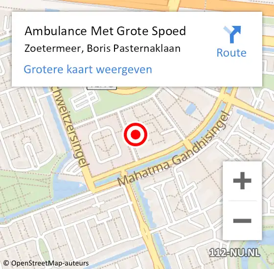 Locatie op kaart van de 112 melding: Ambulance Met Grote Spoed Naar Zoetermeer, Boris Pasternaklaan op 15 augustus 2023 14:57