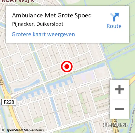 Locatie op kaart van de 112 melding: Ambulance Met Grote Spoed Naar Pijnacker, Duikersloot op 15 augustus 2023 14:58