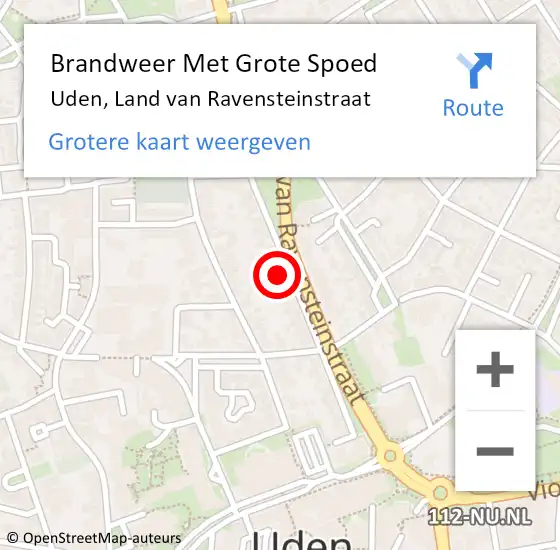 Locatie op kaart van de 112 melding: Brandweer Met Grote Spoed Naar Uden, Land van Ravensteinstraat op 15 augustus 2023 15:06