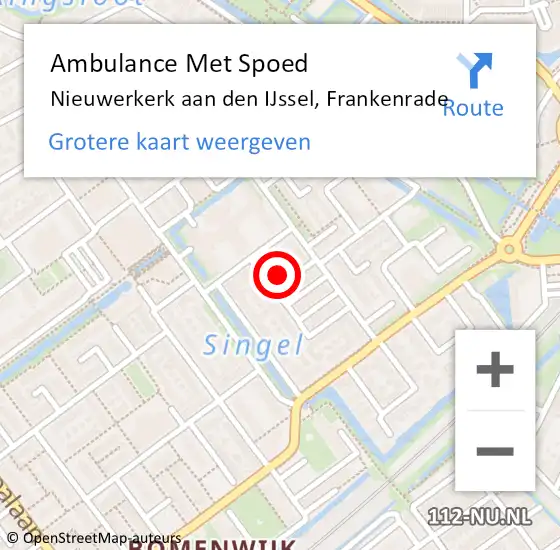 Locatie op kaart van de 112 melding: Ambulance Met Spoed Naar Nieuwerkerk aan den IJssel, Frankenrade op 15 augustus 2023 16:05