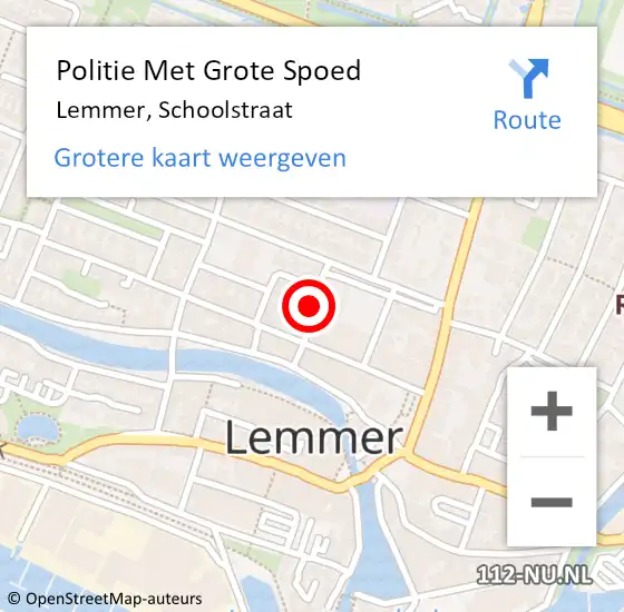 Locatie op kaart van de 112 melding: Politie Met Grote Spoed Naar Lemmer, Schoolstraat op 15 augustus 2023 16:31