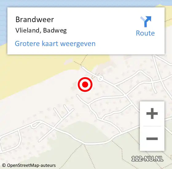 Locatie op kaart van de 112 melding: Brandweer Vlieland, Badweg op 15 augustus 2023 16:33