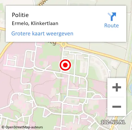 Locatie op kaart van de 112 melding: Politie Ermelo, Klinkertlaan op 15 augustus 2023 16:46