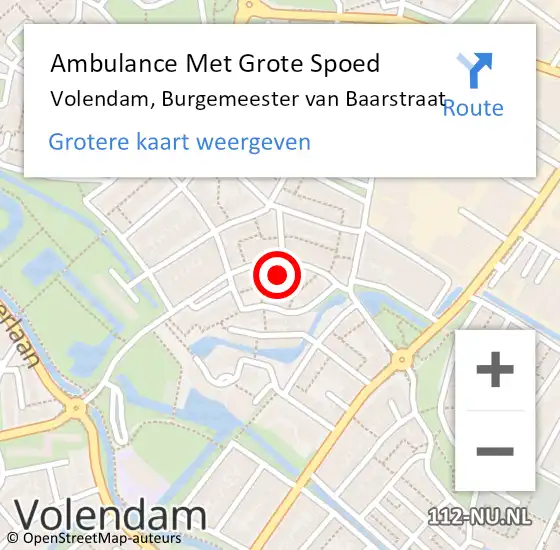 Locatie op kaart van de 112 melding: Ambulance Met Grote Spoed Naar Volendam, Burgemeester van Baarstraat op 15 augustus 2023 16:48