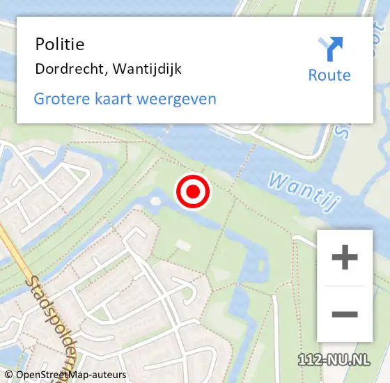 Locatie op kaart van de 112 melding: Politie Dordrecht, Wantijdijk op 15 augustus 2023 16:51