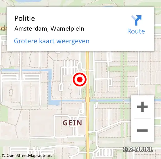 Locatie op kaart van de 112 melding: Politie Amsterdam, Wamelplein op 4 september 2014 21:01