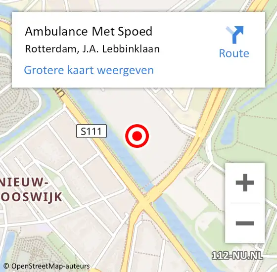 Locatie op kaart van de 112 melding: Ambulance Met Spoed Naar Rotterdam, J.A. Lebbinklaan op 15 augustus 2023 17:19