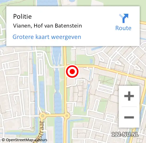 Locatie op kaart van de 112 melding: Politie Vianen, Hof van Batenstein op 15 augustus 2023 17:40
