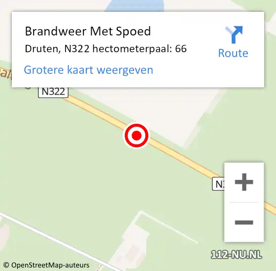 Locatie op kaart van de 112 melding: Brandweer Met Spoed Naar Druten, N322 hectometerpaal: 66 op 15 augustus 2023 17:49