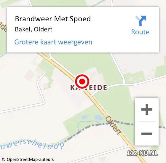 Locatie op kaart van de 112 melding: Brandweer Met Spoed Naar Bakel, Oldert op 15 augustus 2023 17:57