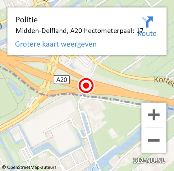 Locatie op kaart van de 112 melding: Politie Midden-Delfland, A20 hectometerpaal: 17 op 15 augustus 2023 18:03