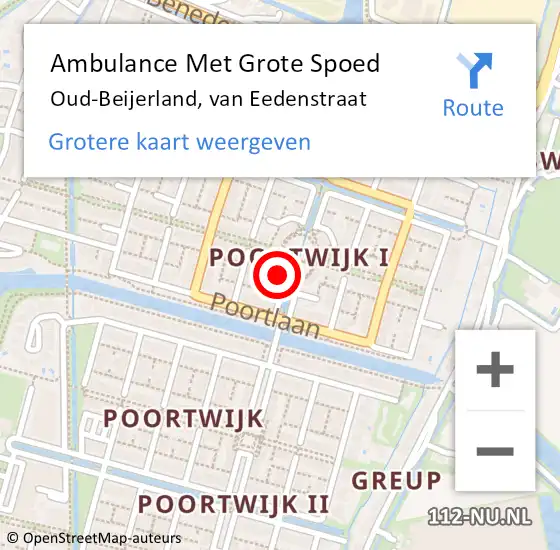 Locatie op kaart van de 112 melding: Ambulance Met Grote Spoed Naar Oud-Beijerland, van Eedenstraat op 15 augustus 2023 18:06