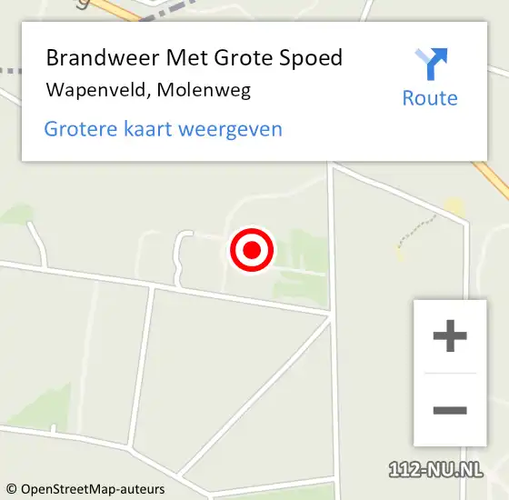 Locatie op kaart van de 112 melding: Brandweer Met Grote Spoed Naar Wapenveld, Molenweg op 15 augustus 2023 18:13