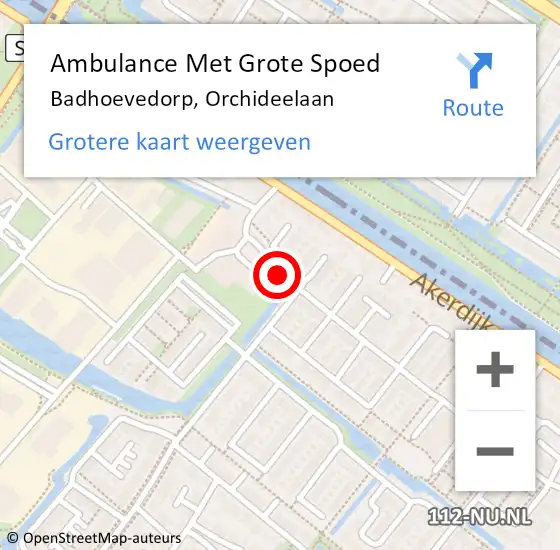 Locatie op kaart van de 112 melding: Ambulance Met Grote Spoed Naar Badhoevedorp, Orchideelaan op 15 augustus 2023 18:19