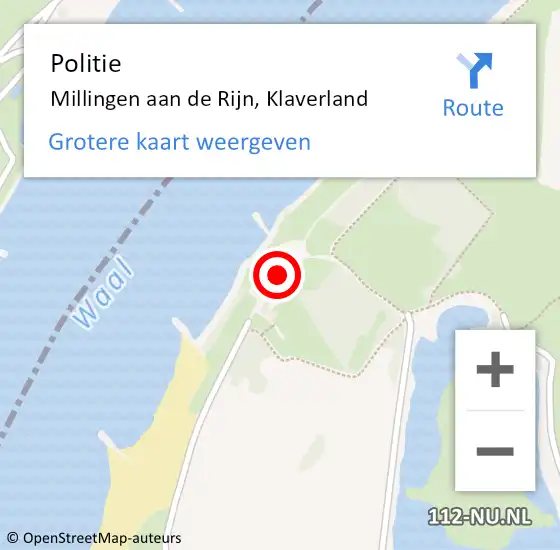 Locatie op kaart van de 112 melding: Politie Millingen aan de Rijn, Klaverland op 15 augustus 2023 18:34