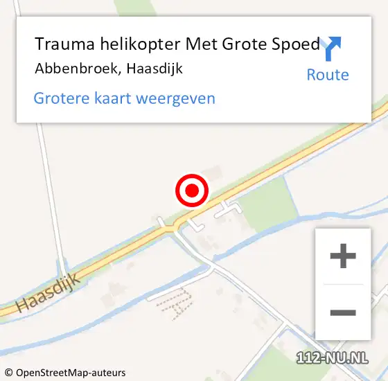 Locatie op kaart van de 112 melding: Trauma helikopter Met Grote Spoed Naar Abbenbroek, Haasdijk op 15 augustus 2023 18:36