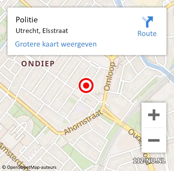 Locatie op kaart van de 112 melding: Politie Utrecht, Elsstraat op 15 augustus 2023 18:54