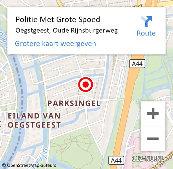 Locatie op kaart van de 112 melding: Politie Met Grote Spoed Naar Oegstgeest, Oude Rijnsburgerweg op 15 augustus 2023 19:00