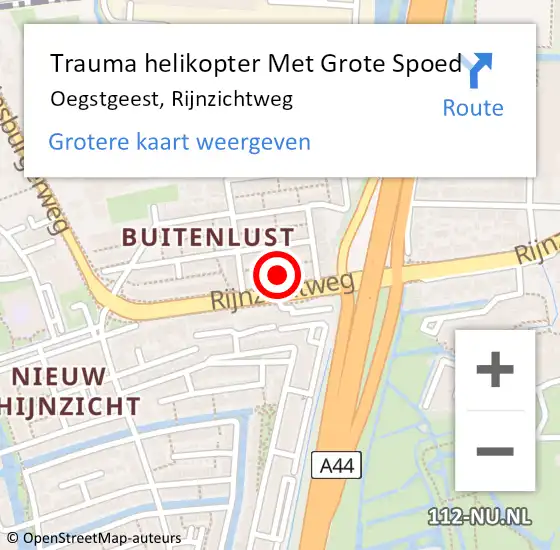 Locatie op kaart van de 112 melding: Trauma helikopter Met Grote Spoed Naar Oegstgeest, Rijnzichtweg op 15 augustus 2023 19:01