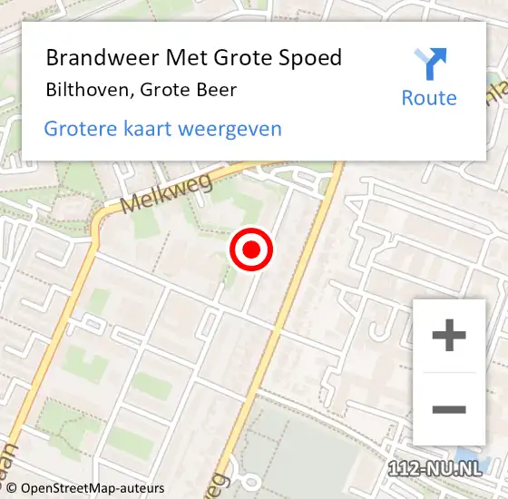 Locatie op kaart van de 112 melding: Brandweer Met Grote Spoed Naar Bilthoven, Grote Beer op 15 augustus 2023 19:50