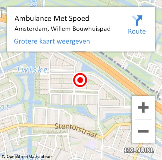 Locatie op kaart van de 112 melding: Ambulance Met Spoed Naar Amsterdam, Willem Bouwhuispad op 15 augustus 2023 19:59