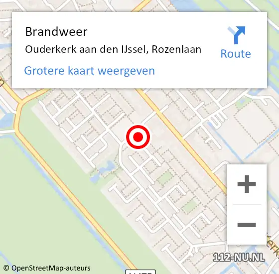 Locatie op kaart van de 112 melding: Brandweer Ouderkerk aan den IJssel, Rozenlaan op 15 augustus 2023 20:18