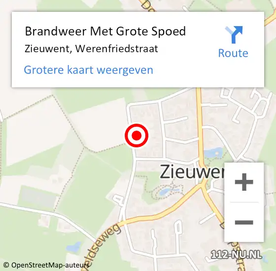 Locatie op kaart van de 112 melding: Brandweer Met Grote Spoed Naar Zieuwent, Werenfriedstraat op 15 augustus 2023 20:21