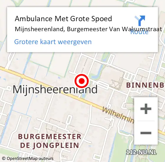 Locatie op kaart van de 112 melding: Ambulance Met Grote Spoed Naar Mijnsheerenland, Burgemeester Van Walsumstraat op 15 augustus 2023 20:26