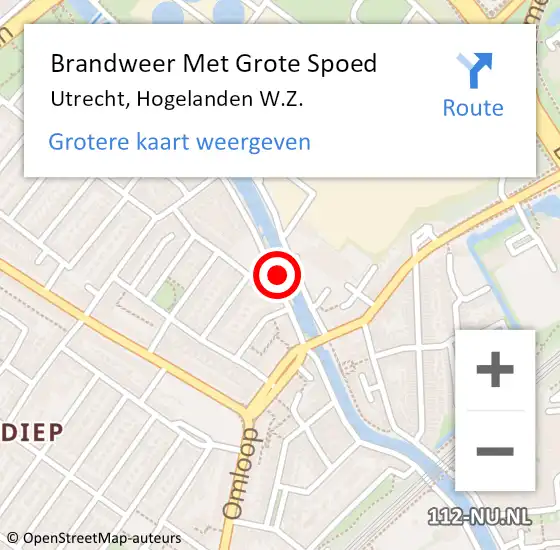 Locatie op kaart van de 112 melding: Brandweer Met Grote Spoed Naar Utrecht, Hogelanden W.Z. op 15 augustus 2023 22:40