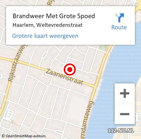 Locatie op kaart van de 112 melding: Brandweer Met Grote Spoed Naar Haarlem, Weltevredenstraat op 16 augustus 2023 00:38