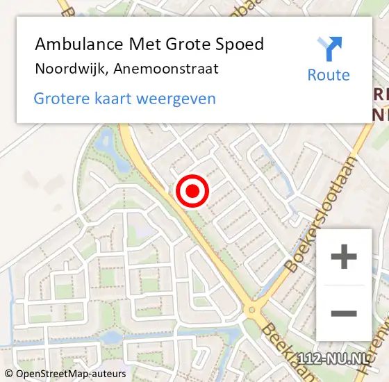 Locatie op kaart van de 112 melding: Ambulance Met Grote Spoed Naar Noordwijk, Anemoonstraat op 16 augustus 2023 01:47