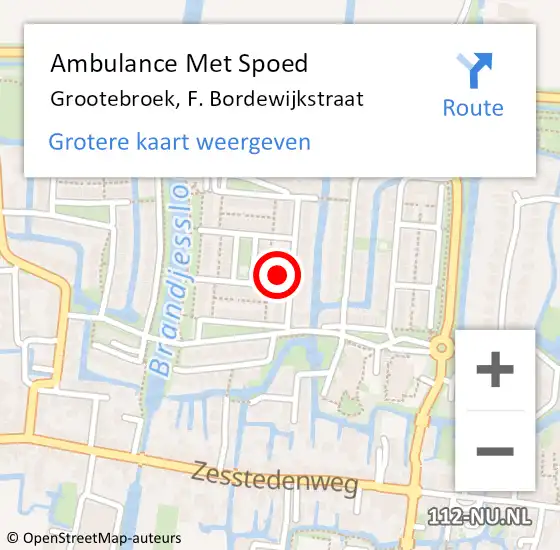 Locatie op kaart van de 112 melding: Ambulance Met Spoed Naar Grootebroek, F. Bordewijkstraat op 16 augustus 2023 03:45